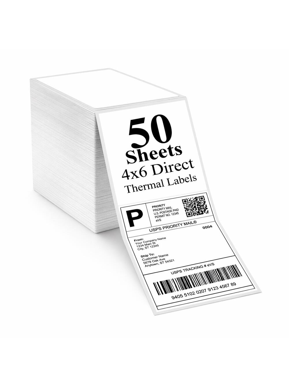 LABELS 4X6 (WHITE) DIRECT THERMAL 50 SHEETS SHIPPING LABEL STACK SELF ADHESIVE